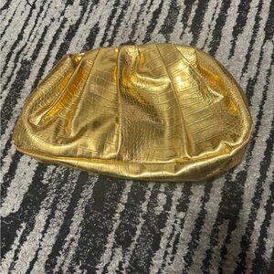 PrettyLittleThing Gold Croc-Embossed Clutch